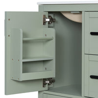 VanityFus Green 24-in Bathroom Vanity Single Sink Combo Ceramic Top 1 Soft-Close Doors 3 Drawers