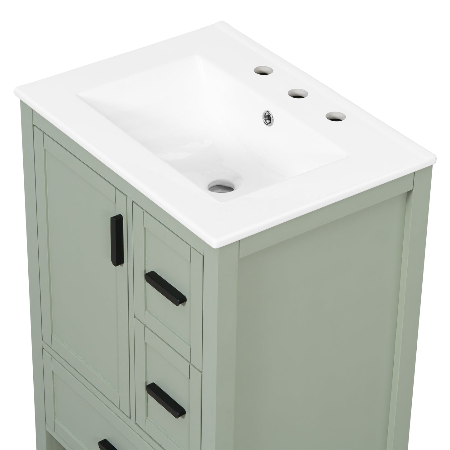 VanityFus Green 24-in Bathroom Vanity Single Sink Combo Ceramic Top 1 Soft-Close Doors 3 Drawers