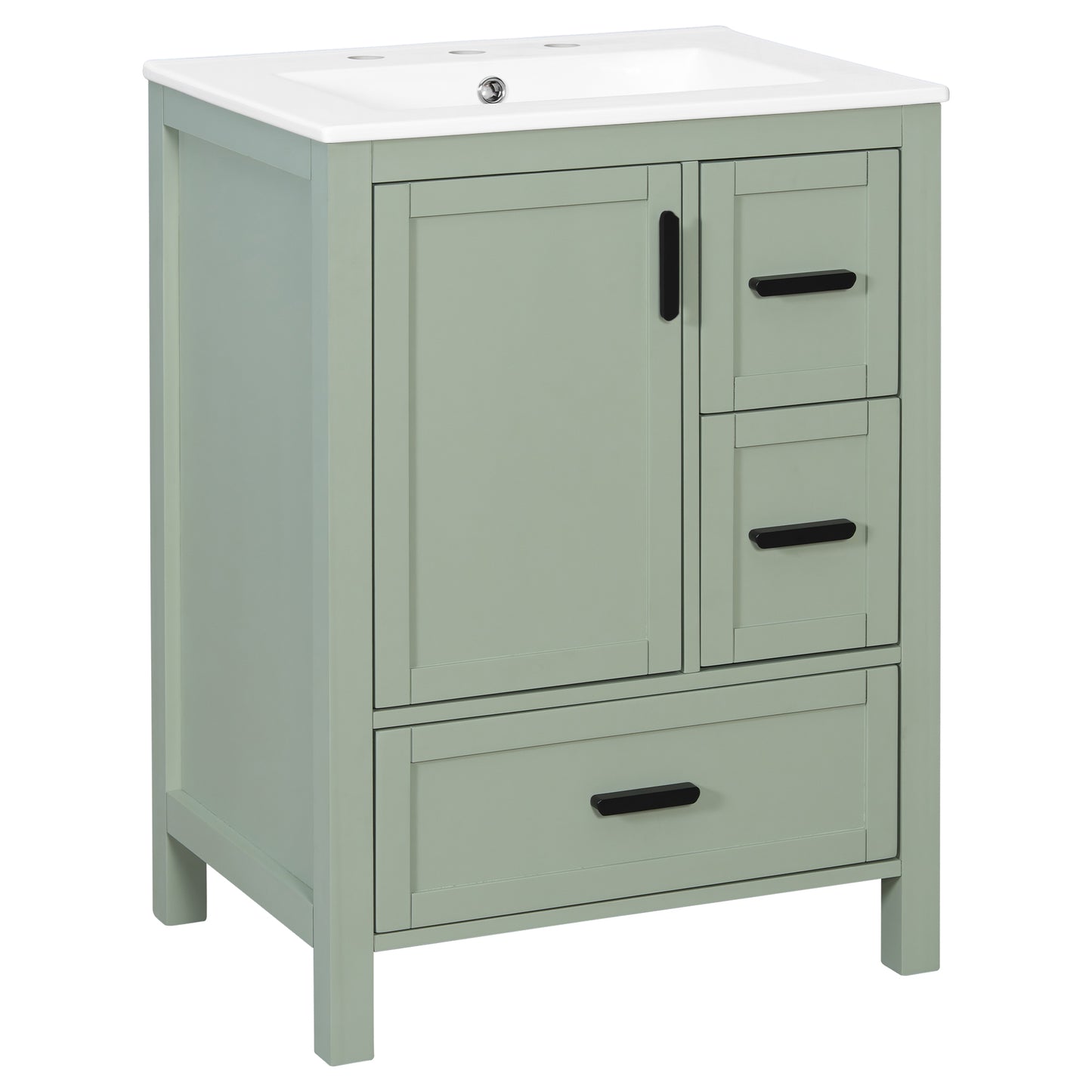 VanityFus Green 24-in Bathroom Vanity Single Sink Combo Ceramic Top 1 Soft-Close Doors 3 Drawers