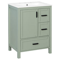 VanityFus Green 24-in Bathroom Vanity Single Sink Combo Ceramic Top 1 Soft-Close Doors 3 Drawers
