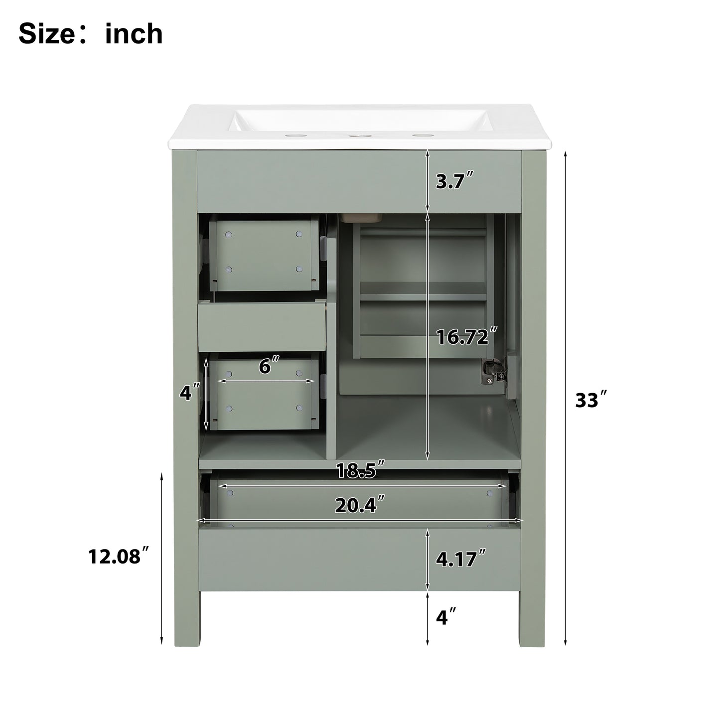 VanityFus Green 24-in Bathroom Vanity Single Sink Combo Ceramic Top 1 Soft-Close Doors 3 Drawers