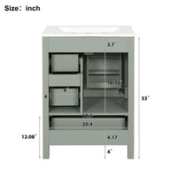 VanityFus Green 24-in Bathroom Vanity Single Sink Combo Ceramic Top 1 Soft-Close Doors 3 Drawers