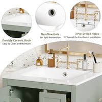 VanityFus Green 24-in Bathroom Vanity Single Sink Combo Ceramic Top 1 Soft-Close Doors 3 Drawers