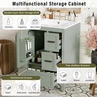 VanityFus Green 24-in Bathroom Vanity Single Sink Combo Ceramic Top 1 Soft-Close Doors 3 Drawers