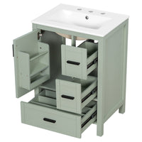 VanityFus Green 24-in Bathroom Vanity Single Sink Combo Ceramic Top 1 Soft-Close Doors 3 Drawers