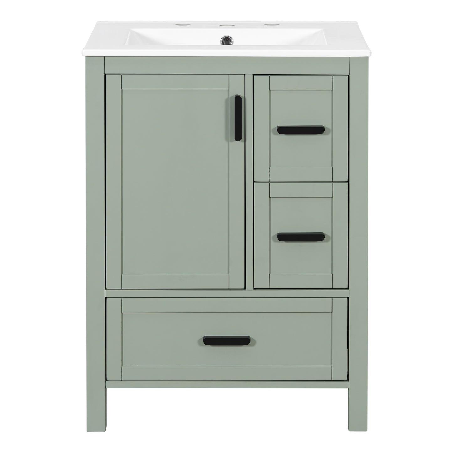 VanityFus Green 24-in Bathroom Vanity Single Sink Combo Ceramic Top 1 Soft-Close Doors 3 Drawers