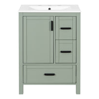 VanityFus Green 24-in Bathroom Vanity Single Sink Combo Ceramic Top 1 Soft-Close Doors 3 Drawers