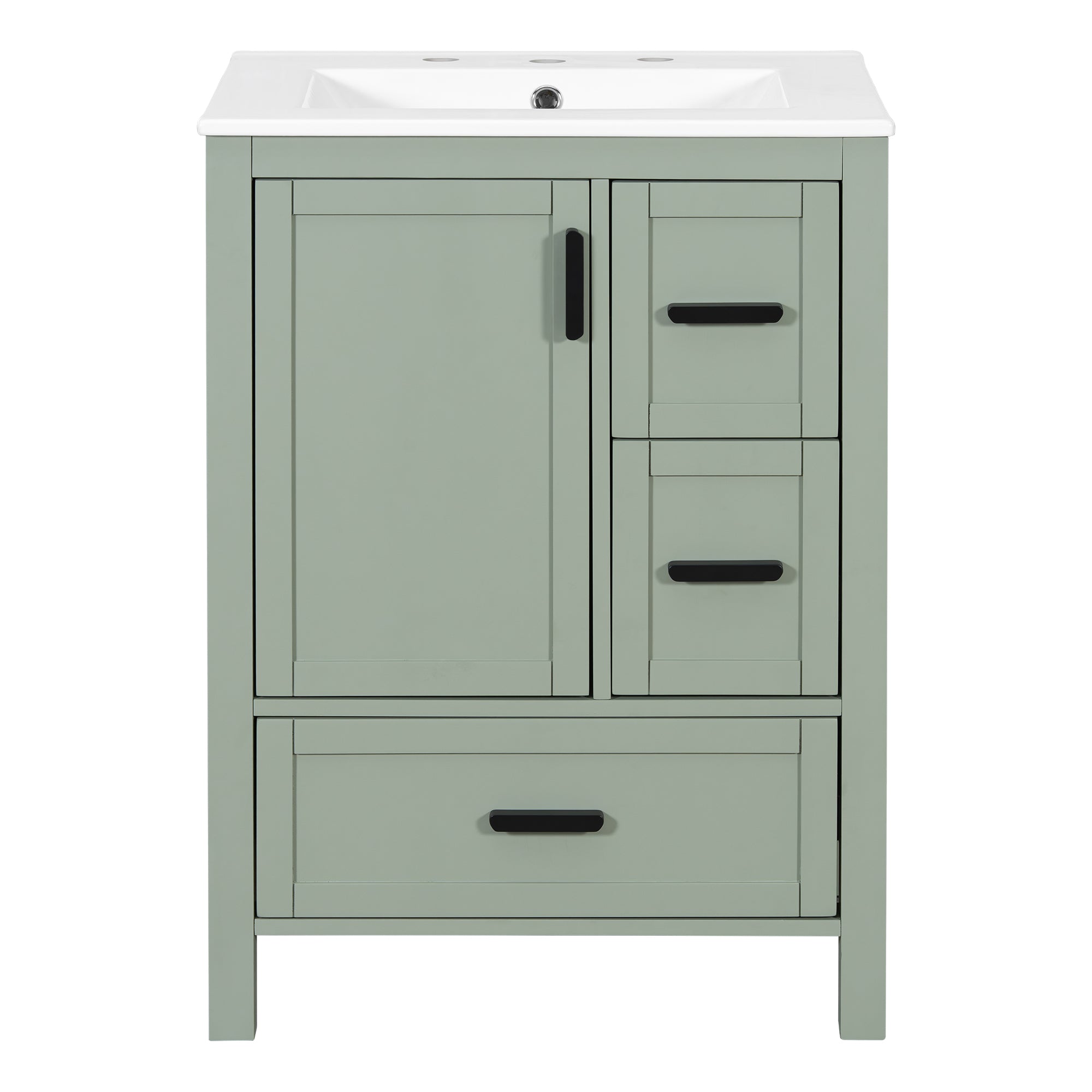 VanityFus Green 24-in Bathroom Vanity Single Sink Combo Ceramic Top 1 Soft-Close Doors 3 Drawers
