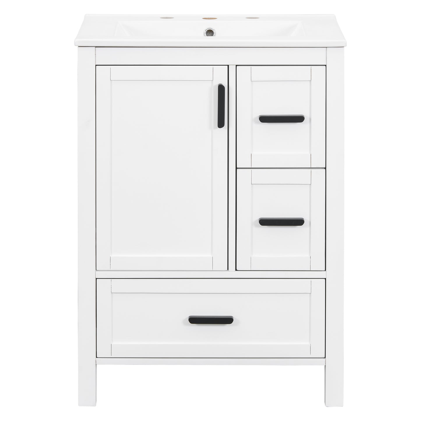 VanityFus White 24-in Bathroom Vanity Single Sink Combo Ceramic Top 1 Soft-Close Doors 3 Drawers