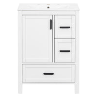 VanityFus White 24-in Bathroom Vanity Single Sink Combo Ceramic Top 1 Soft-Close Doors 3 Drawers
