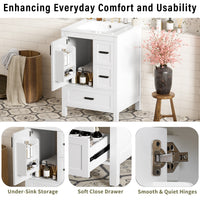 VanityFus White 24-in Bathroom Vanity Single Sink Combo Ceramic Top 1 Soft-Close Doors 3 Drawers