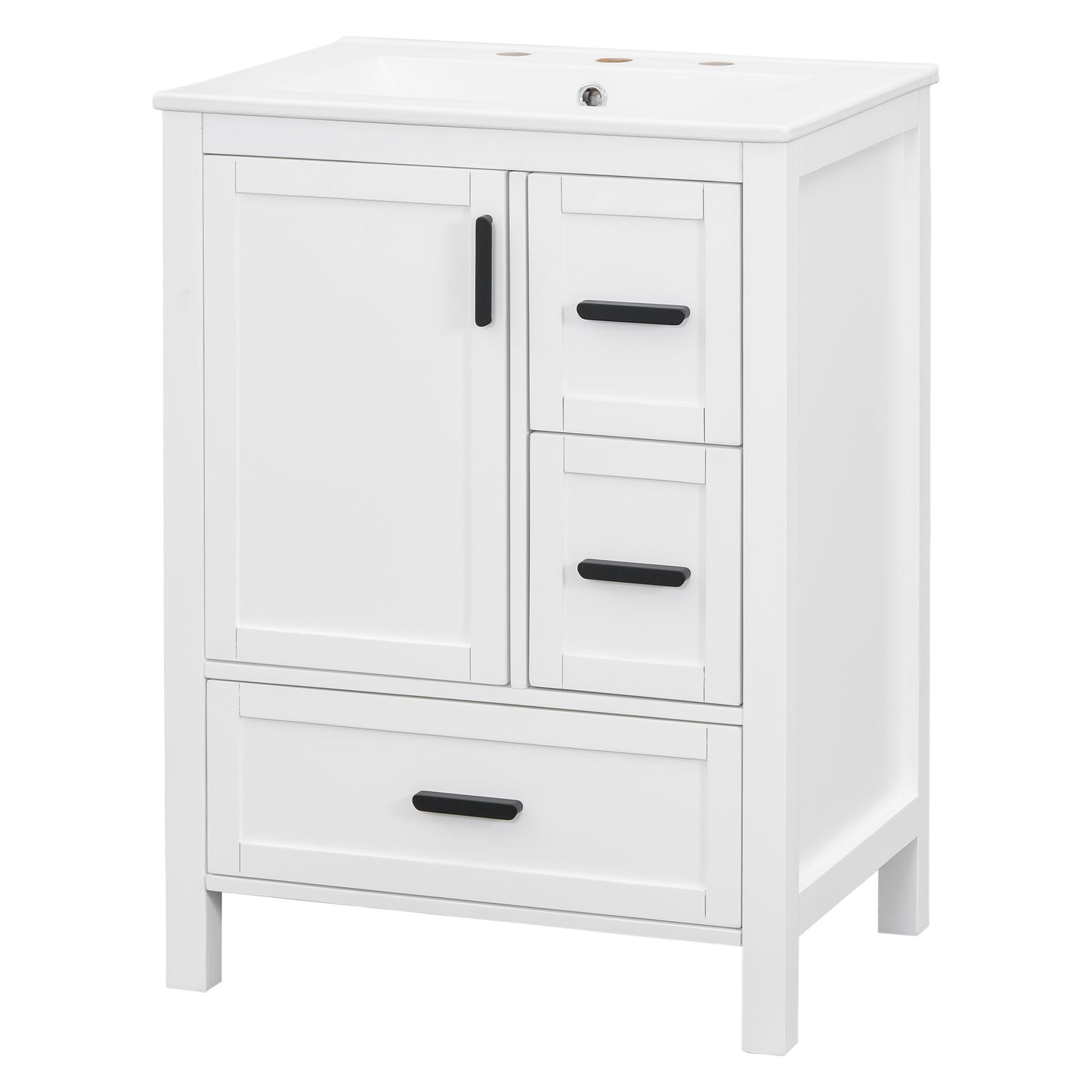 VanityFus White 24-in Bathroom Vanity Single Sink Combo Ceramic Top 1 Soft-Close Doors 3 Drawers