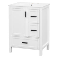 VanityFus White 24-in Bathroom Vanity Single Sink Combo Ceramic Top 1 Soft-Close Doors 3 Drawers