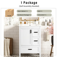 VanityFus White 24-in Bathroom Vanity Single Sink Combo Ceramic Top 1 Soft-Close Doors 3 Drawers