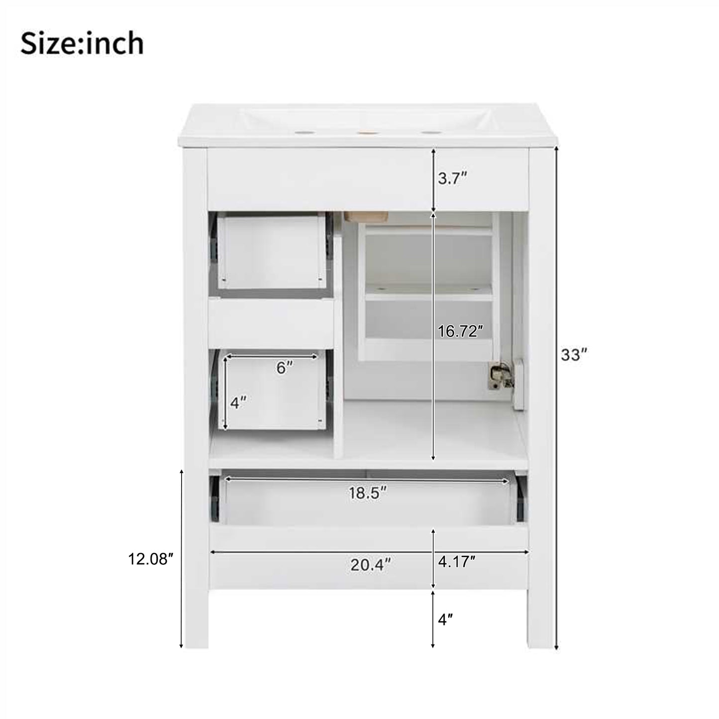 VanityFus White 24-in Bathroom Vanity Single Sink Combo Ceramic Top 1 Soft-Close Doors 3 Drawers
