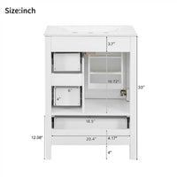 VanityFus White 24-in Bathroom Vanity Single Sink Combo Ceramic Top 1 Soft-Close Doors 3 Drawers