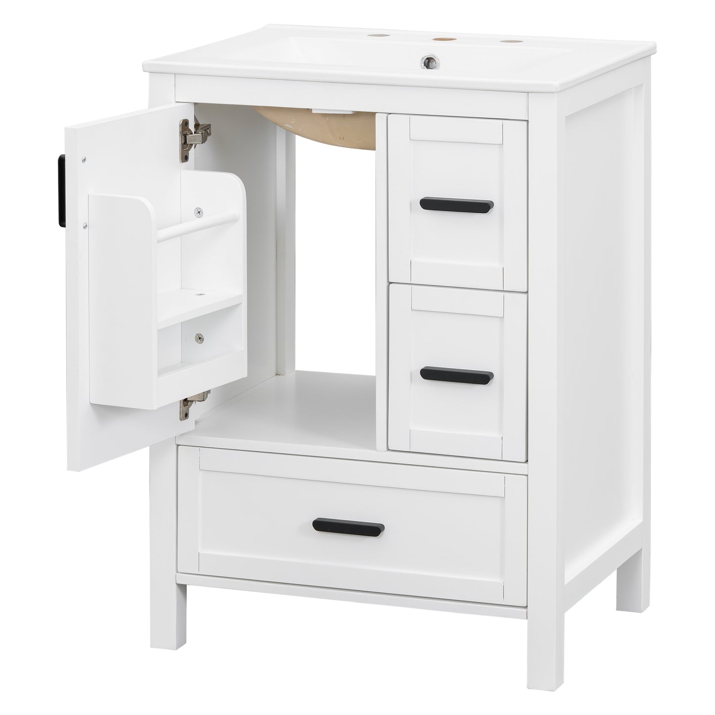 VanityFus White 24-in Bathroom Vanity Single Sink Combo Ceramic Top 1 Soft-Close Doors 3 Drawers