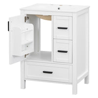 VanityFus White 24-in Bathroom Vanity Single Sink Combo Ceramic Top 1 Soft-Close Doors 3 Drawers