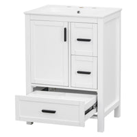 VanityFus White 24-in Bathroom Vanity Single Sink Combo Ceramic Top 1 Soft-Close Doors 3 Drawers