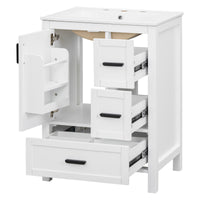 VanityFus White 24-in Bathroom Vanity Single Sink Combo Ceramic Top 1 Soft-Close Doors 3 Drawers