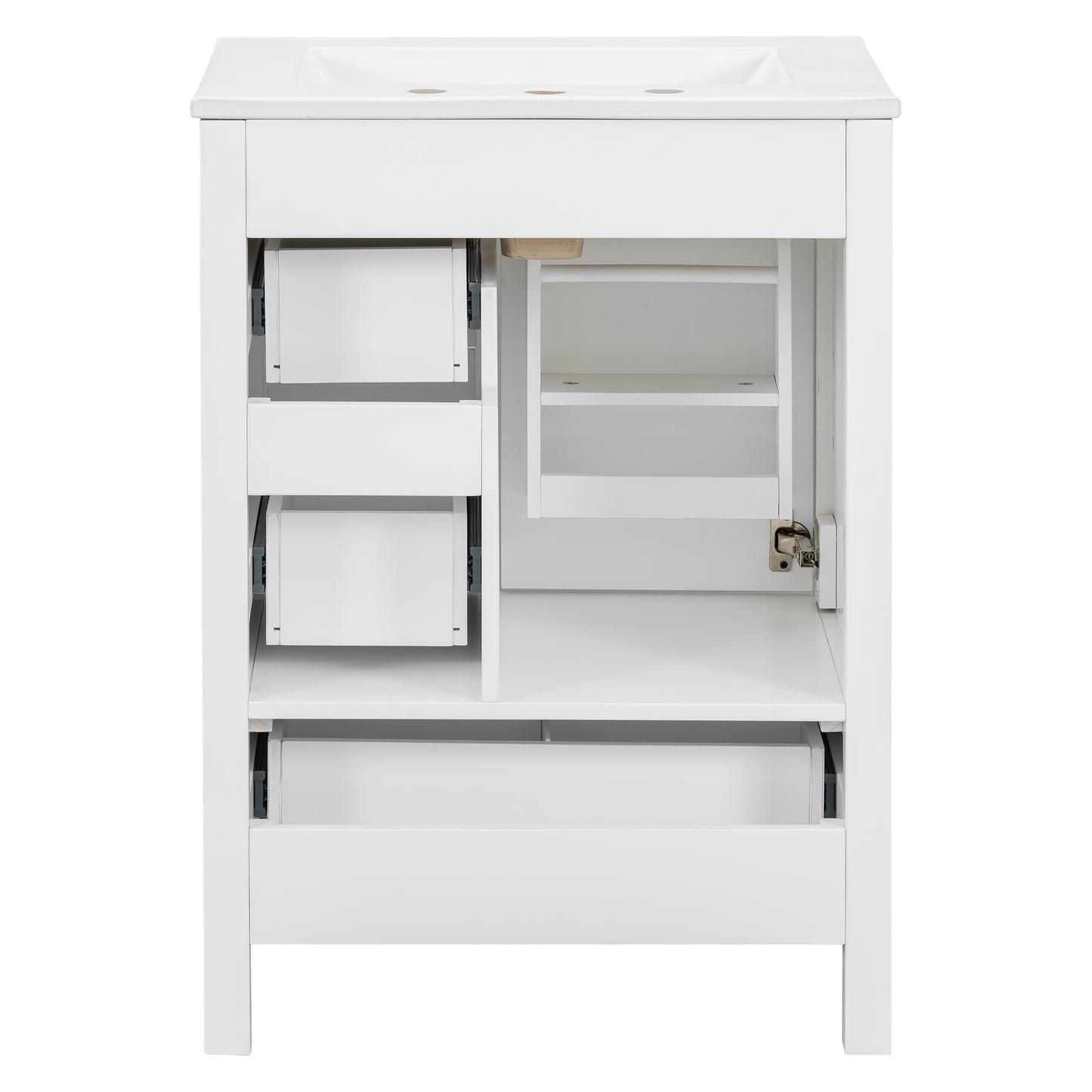 VanityFus White 24-in Bathroom Vanity Single Sink Combo Ceramic Top 1 Soft-Close Doors 3 Drawers