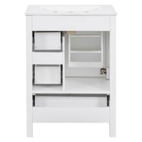 VanityFus White 24-in Bathroom Vanity Single Sink Combo Ceramic Top 1 Soft-Close Doors 3 Drawers