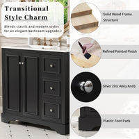 VanityFus 36-in Single Sink Combo Black Bathroom Vanity With Ceramic Top 1 Soft-Close Doors 3 drawer