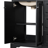 VanityFus 36-in Single Sink Combo Black Bathroom Vanity With Ceramic Top 1 Soft-Close Doors 3 drawer
