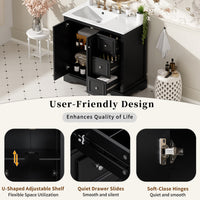 VanityFus 36-in Single Sink Combo Black Bathroom Vanity With Ceramic Top 1 Soft-Close Doors 3 drawer