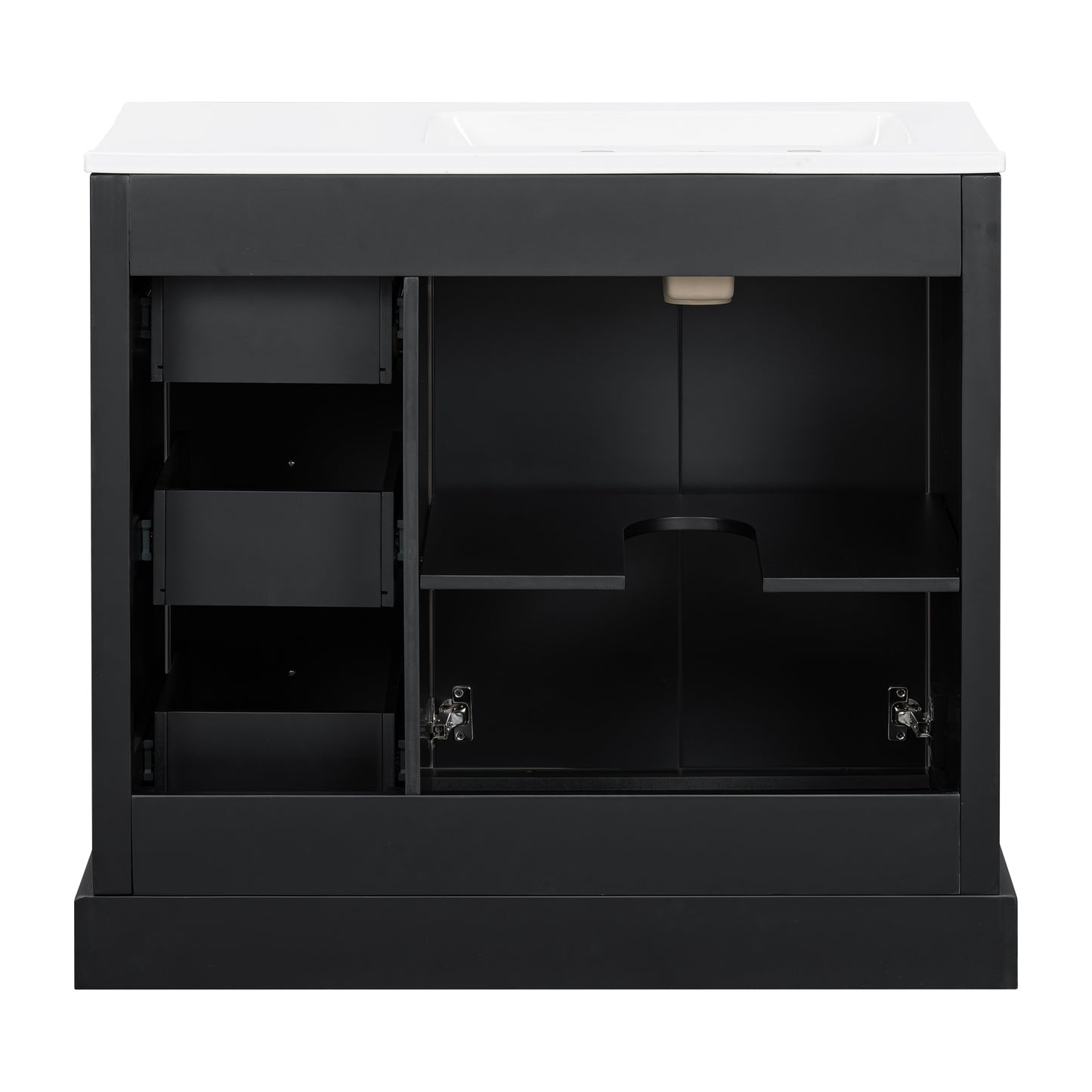 VanityFus 36-in Single Sink Combo Black Bathroom Vanity With Ceramic Top 1 Soft-Close Doors 3 drawer