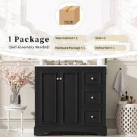 VanityFus 36-in Single Sink Combo Black Bathroom Vanity With Ceramic Top 1 Soft-Close Doors 3 drawer