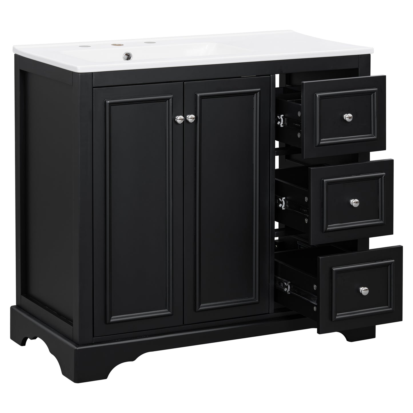 VanityFus 36-in Single Sink Combo Black Bathroom Vanity With Ceramic Top 1 Soft-Close Doors 3 drawer