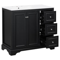 VanityFus 36-in Single Sink Combo Black Bathroom Vanity With Ceramic Top 1 Soft-Close Doors 3 drawer