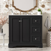 VanityFus 36-in Single Sink Combo Black Bathroom Vanity With Ceramic Top 1 Soft-Close Doors 3 drawer