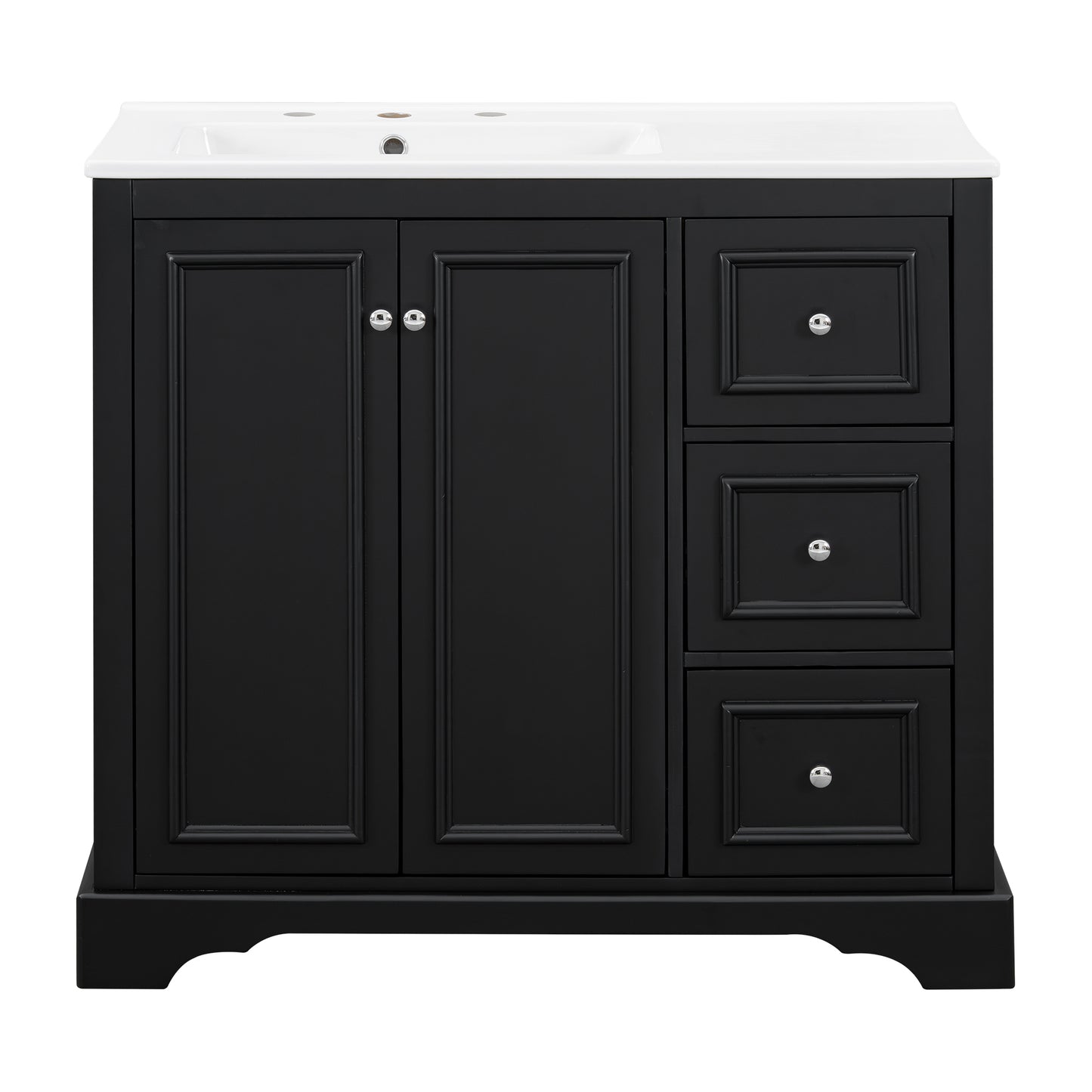 VanityFus 36-in Single Sink Combo Black Bathroom Vanity With Ceramic Top 1 Soft-Close Doors 3 drawer