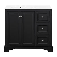 VanityFus 36-in Single Sink Combo Black Bathroom Vanity With Ceramic Top 1 Soft-Close Doors 3 drawer