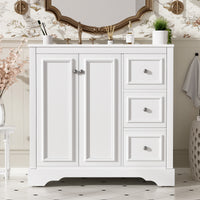 VanityFus 36-in Single Sink Combo White Bathroom Vanity With Ceramic Top 1 Soft-Close Doors 3 drawer