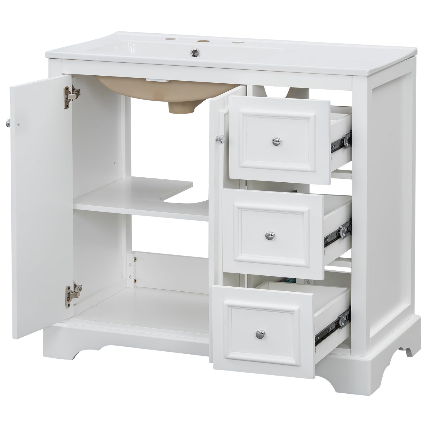 VanityFus 36-in Single Sink Combo White Bathroom Vanity With Ceramic Top 1 Soft-Close Doors 3 drawer