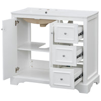 VanityFus 36-in Single Sink Combo White Bathroom Vanity With Ceramic Top 1 Soft-Close Doors 3 drawer