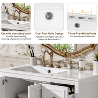 VanityFus 36-in Single Sink Combo White Bathroom Vanity With Ceramic Top 1 Soft-Close Doors 3 drawer