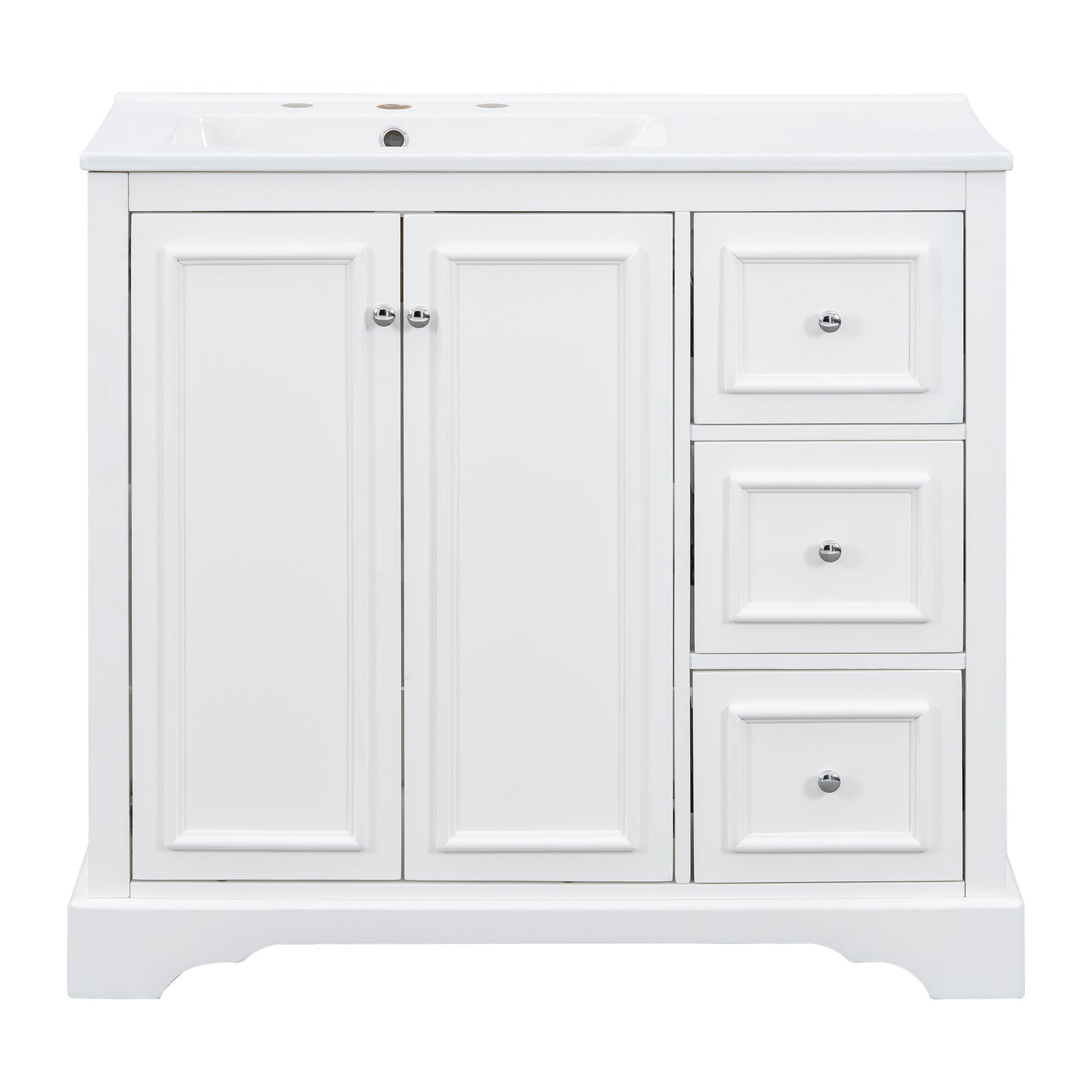 VanityFus 36-in Single Sink Combo White Bathroom Vanity With Ceramic Top 1 Soft-Close Doors 3 drawer
