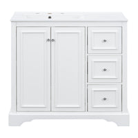 VanityFus 36-in Single Sink Combo White Bathroom Vanity With Ceramic Top 1 Soft-Close Doors 3 drawer