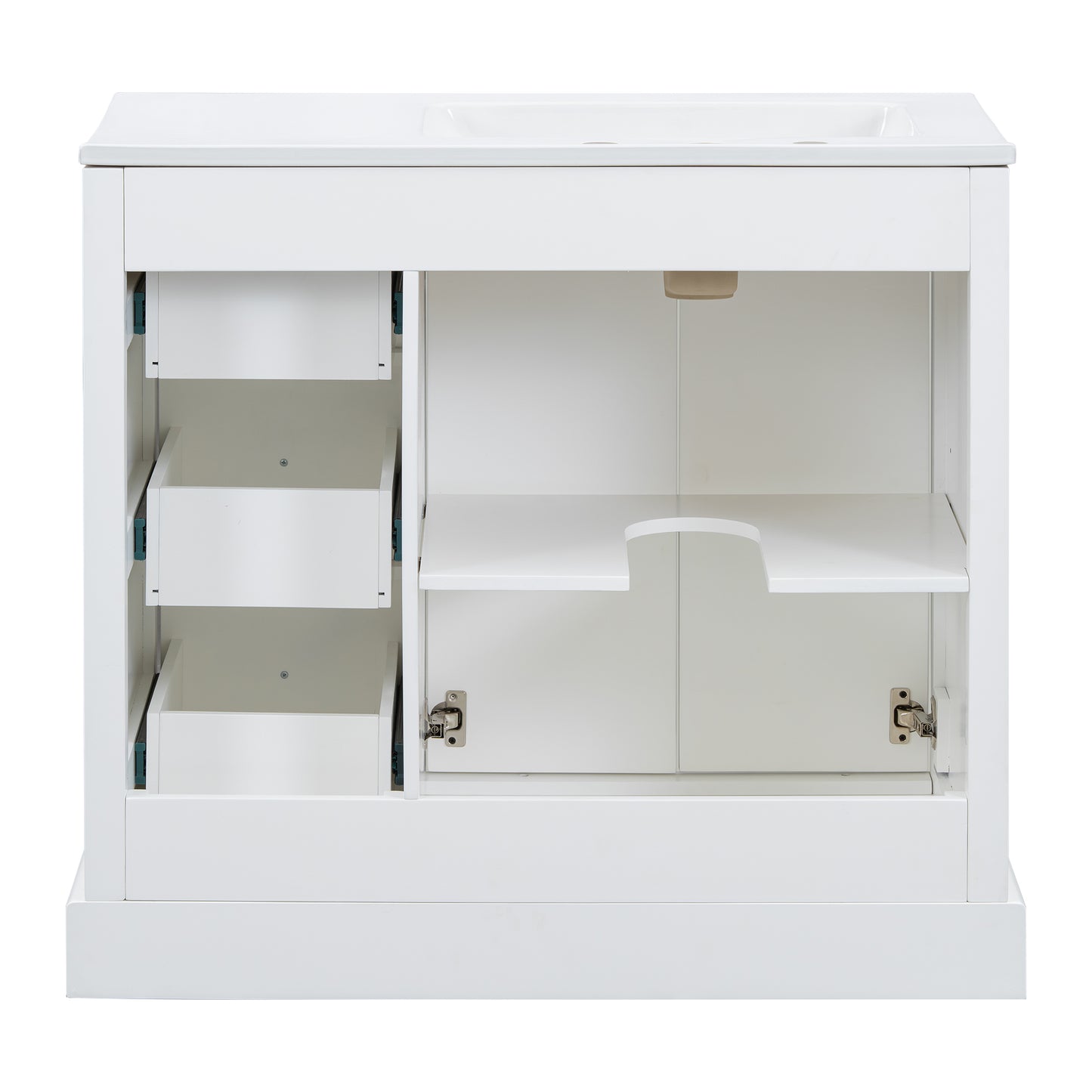 VanityFus 36-in Single Sink Combo White Bathroom Vanity With Ceramic Top 1 Soft-Close Doors 3 drawer