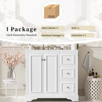 VanityFus 36-in Single Sink Combo White Bathroom Vanity With Ceramic Top 1 Soft-Close Doors 3 drawer