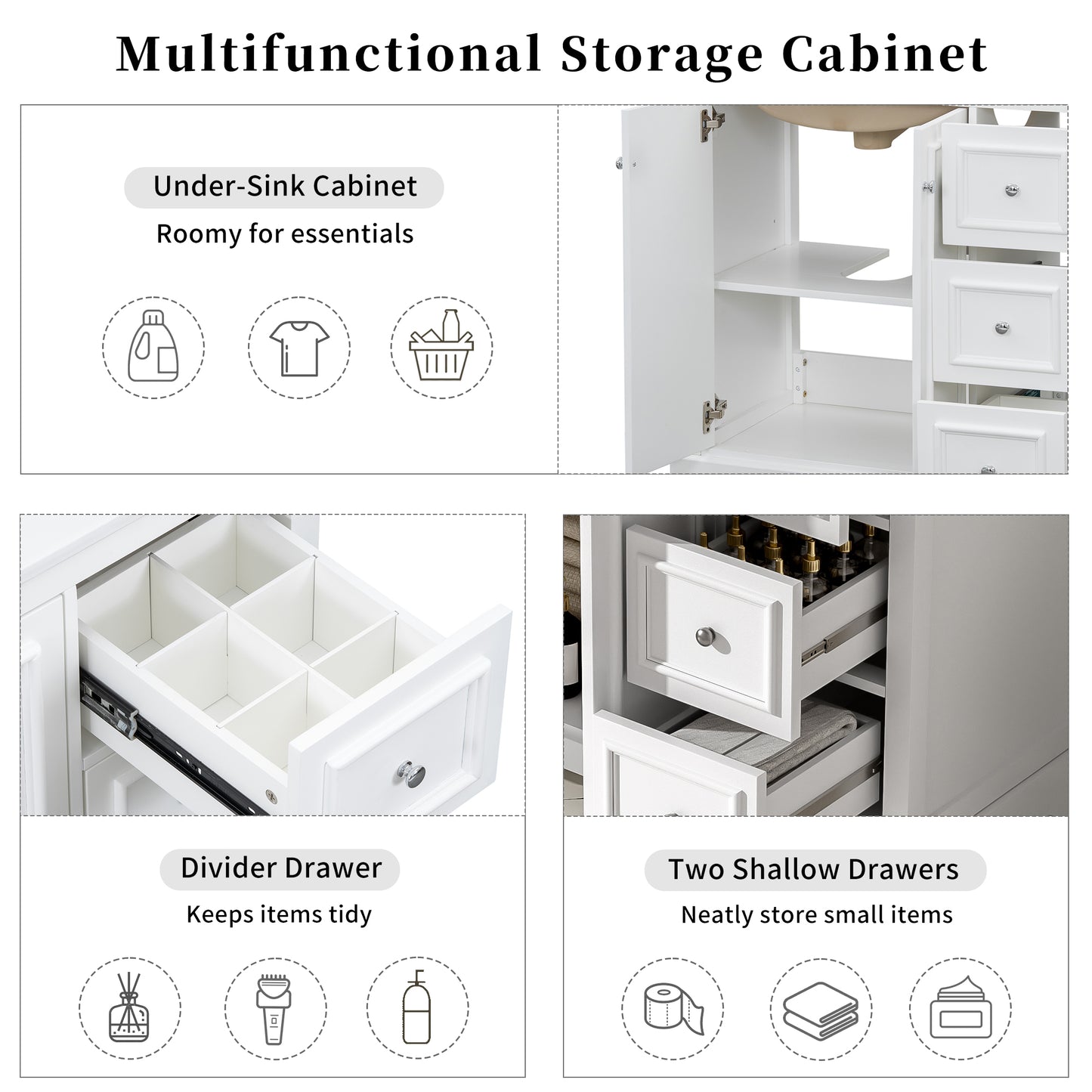 VanityFus 36-in Single Sink Combo White Bathroom Vanity With Ceramic Top 1 Soft-Close Doors 3 drawer