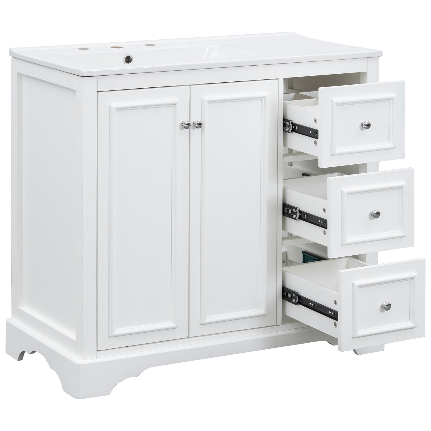 VanityFus 36-in Single Sink Combo White Bathroom Vanity With Ceramic Top 1 Soft-Close Doors 3 drawer