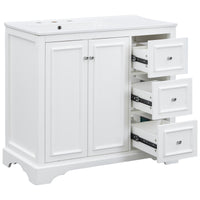 VanityFus 36-in Single Sink Combo White Bathroom Vanity With Ceramic Top 1 Soft-Close Doors 3 drawer