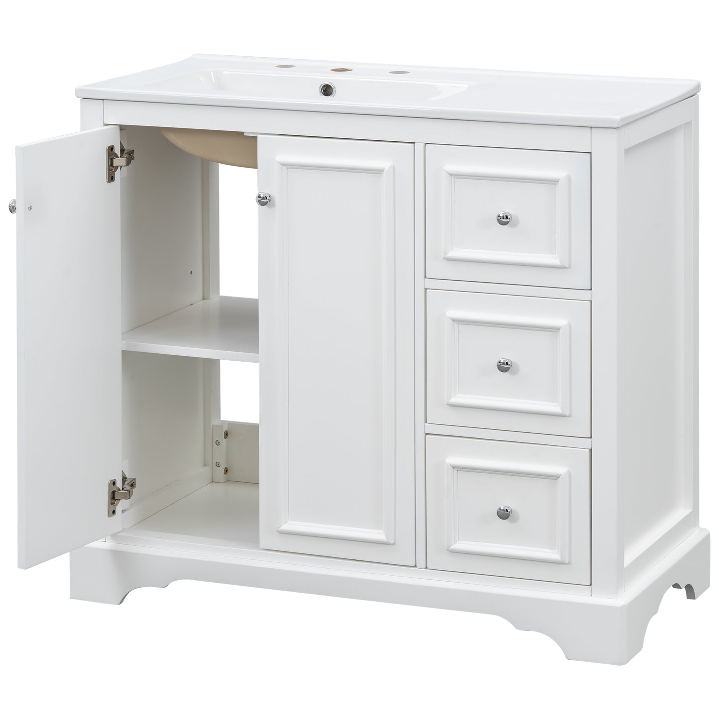 VanityFus 36-in Single Sink Combo White Bathroom Vanity With Ceramic Top 1 Soft-Close Doors 3 drawer