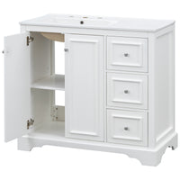 VanityFus 36-in Single Sink Combo White Bathroom Vanity With Ceramic Top 1 Soft-Close Doors 3 drawer