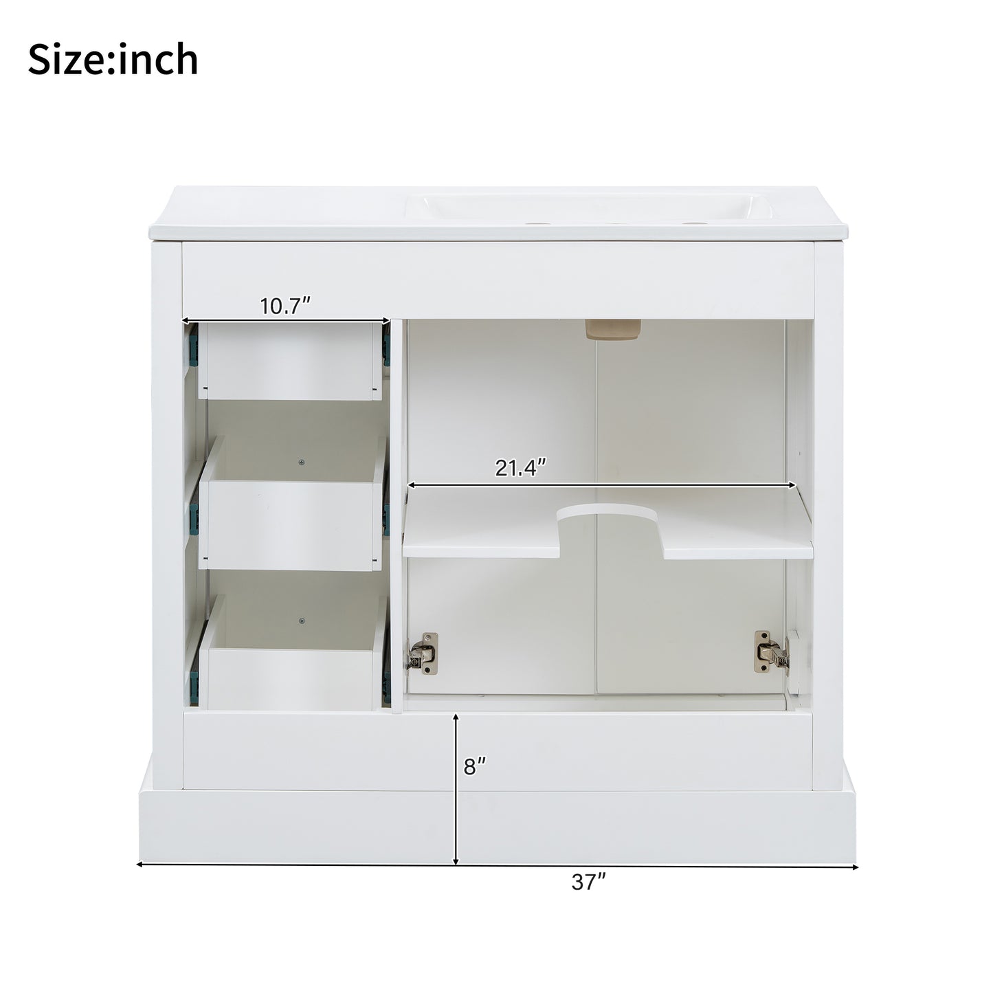 VanityFus 36-in Single Sink Combo White Bathroom Vanity With Ceramic Top 1 Soft-Close Doors 3 drawer